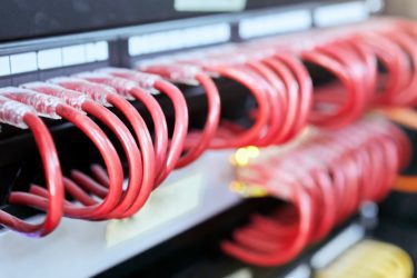 IT, server and cables for cyber security, internet safety and information technology in business. C